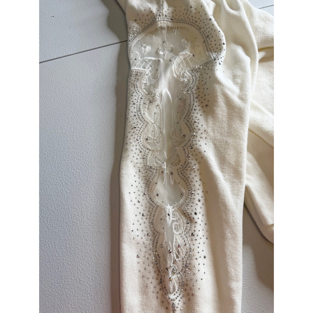 Tahari Ivory Lace Cutout Rhinestone Knit Top Plus Size 2X Ivory Long Sleeve Chic - Picture 10 of 10